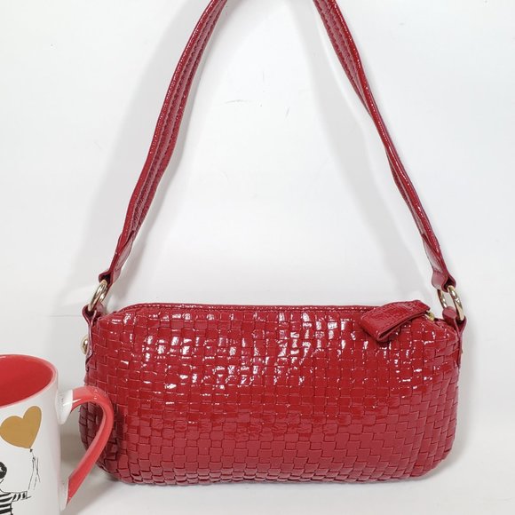 Elliott Lucca Red Patent Leather Woven Leather Bag - Picture 5 of 14